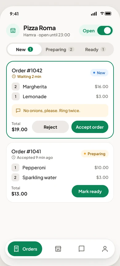 New orders for a shop in the Trintrin app